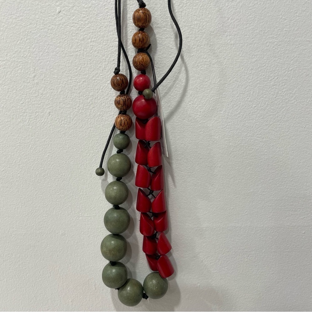 Handcrafted Decouture Necklace Red and Grey Wooden Beads Made in the Philippines - Picture 2 of 6